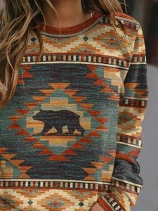 Women's Retro Ethnic Print Long Sleeve Sweatshirt