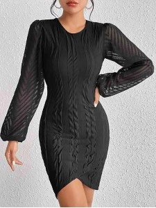 Women's round neck bubble sleeve dress