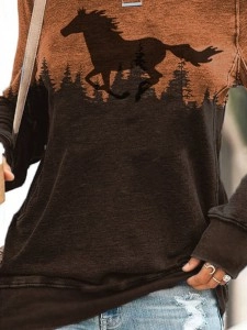 Women's Running Horse Treetop Silhouette Print Casual Sweatshirt