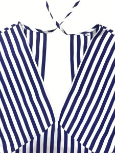Women's sexy V-neck waistline striped dress