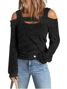 Women's shoulder digging knitted top