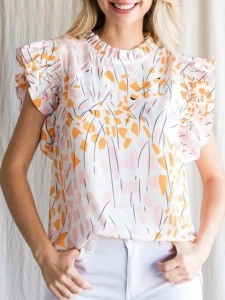 Women's simple print shirt with flanged sleeves
