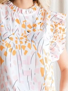 Women's simple print shirt with flanged sleeves