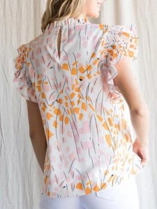 Women's simple print shirt with flanged sleeves