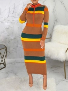 Women's Slim Fashion Striped Printed Dresses