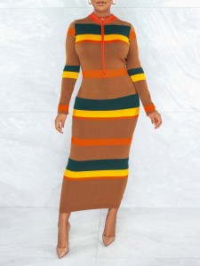 Women's Slim Fashion Striped Printed Dresses