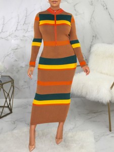 Women's Slim Fashion Striped Printed Dresses