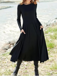 Women's slim fitting solid color casual dress