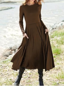 Women's slim fitting solid color casual dress
