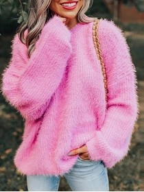 Women's solid color casual plush sweater