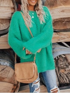 Women's solid color casual plush sweater