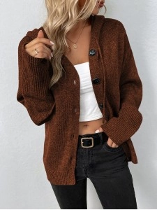 Women's Solid Color Hooded Single Breasted Sweater