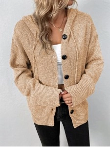 Women's Solid Color Hooded Single Breasted Sweater