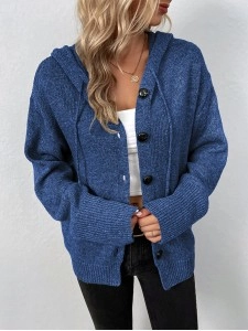 Women's Solid Color Hooded Single Breasted Sweater