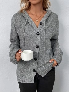 Women's Solid Color Hooded Single Breasted Sweater