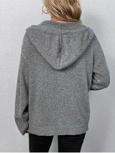 Women's Solid Color Hooded Single Breasted Sweater