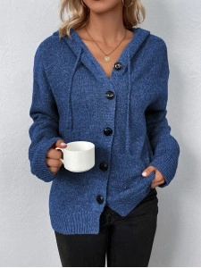 Women's Solid Color Hooded Single Breasted Sweater