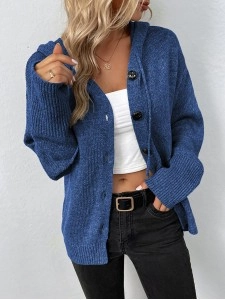 Women's Solid Color Hooded Single Breasted Sweater