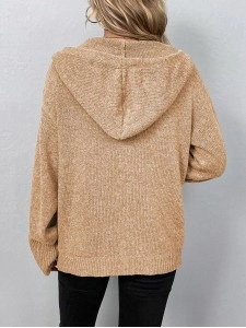 Women's Solid Color Hooded Single Breasted Sweater