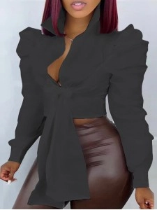 Women's solid color tie up shirt