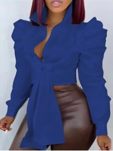 Women's solid color tie up shirt