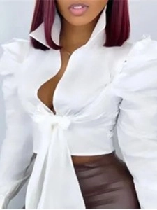 Women's solid color tie up shirt