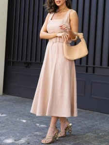 Women's square collar waist dress