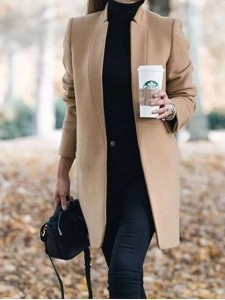 Women's standing collar long coat