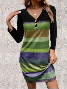 Women's Striped Printed Casual Dress