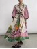 Women's Temperament Printed Lantern Sleeve Lapel Waist Long Sleeve Dresses