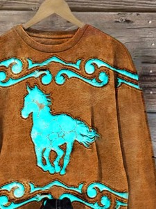 Women's turquoise horse print sweatshirt