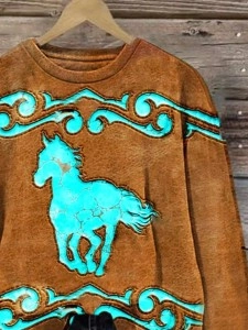Women's turquoise horse print sweatshirt