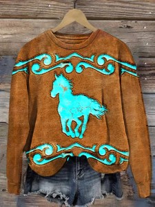 Women's turquoise horse print sweatshirt