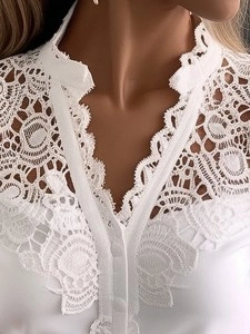Women's V-neck lace patchwork shirt