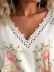 Women's V-neck printed lace patchwork shirt