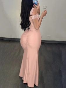 Women's v-neck Waist Split Pleated Dresses