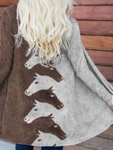 Women's Vintage Horse Print Casual Cardigan