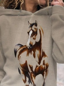 Women's Vintage Horse Print Hooded Sweatshirt