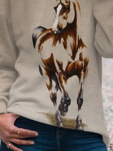 Women's Vintage Horse Print Hooded Sweatshirt