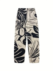Women's vintage printed cotton and linen trousers