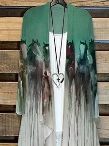 Women's Vintage Watercolor Horse Print Casual Cardigan