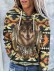 Women's Vintage Wolf and Bull Head Print Hoodie