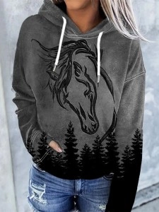Women'S Western Horse Art Print Hoodie