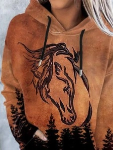 Women'S Western Horse Art Print Hoodie