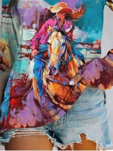 Women's Western Oil Painting Long Sleeve T-Shirt
