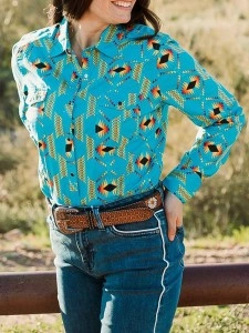 Women's Western Print Long Sleeve Shirt
