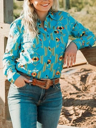 Women's Western Print Long Sleeve Shirt