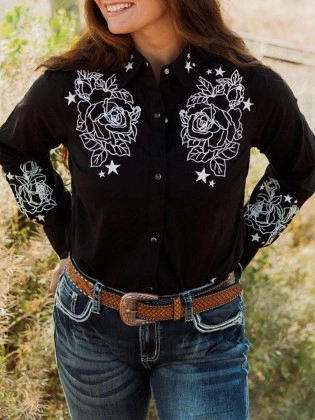 Women's Western Rose Print Shirt