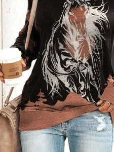 Women's Western Woods Horse Cowgirls Silhouette Print Sweatshirt