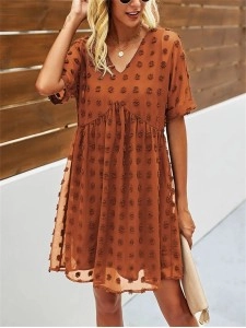 Women’s Short Sleeves V Neck Flowy Chiffon Mini Dress